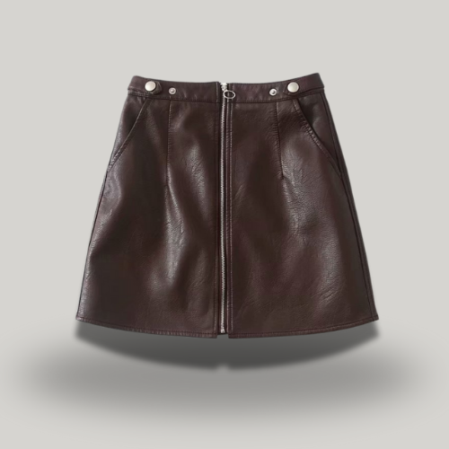 High Waist Slim Zipper A-Line PU Leather Mini Skirt