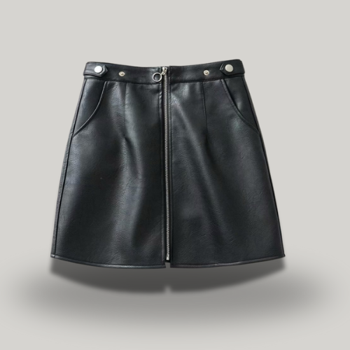 High Waist Slim Zipper A-Line PU Leather Mini Skirt