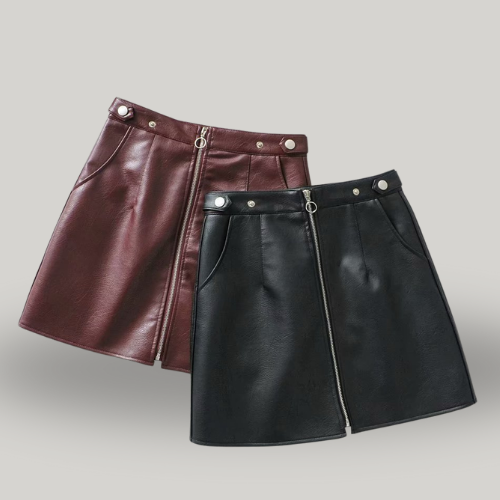 High Waist Slim Zipper A-Line PU Leather Mini Skirt
