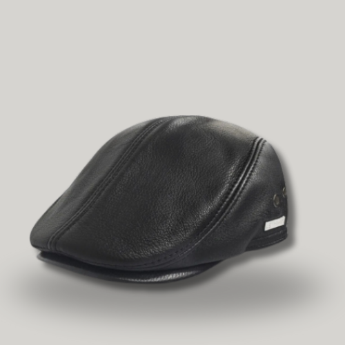 LETHMIK Flat Cap Cabby Hat Genuine Leather Vintage Newsboy Cap Ivy Driving Cap XXL-Black