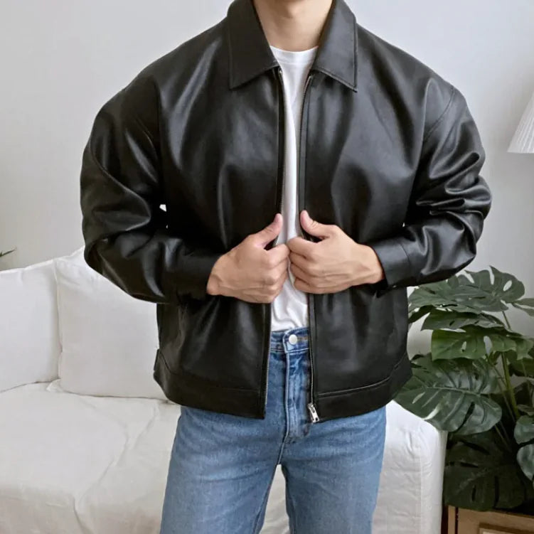 Essential Noir: Premium Faux Leather Jacket
