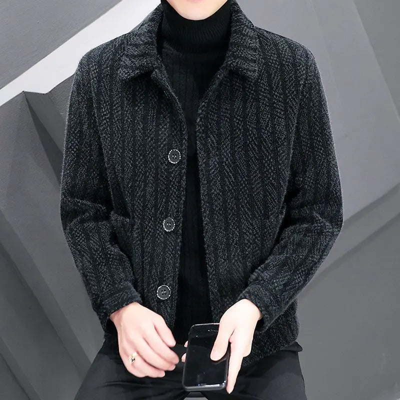 Men's Korean Woolen Lapel Jackets - Slim Fit Overcoat