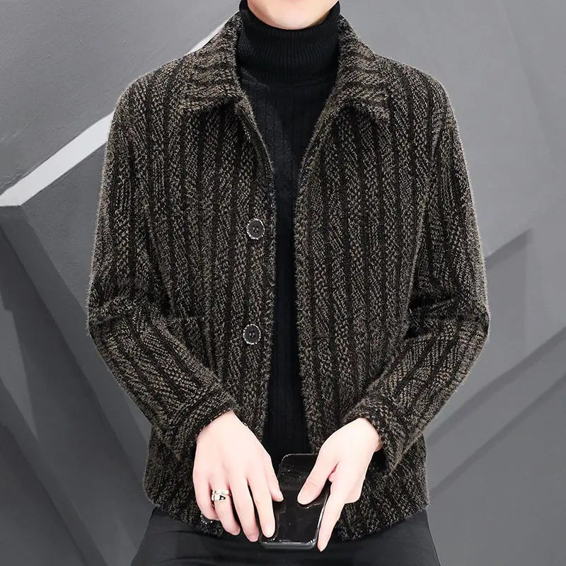 Men's Korean Woolen Lapel Jackets - Slim Fit Overcoat