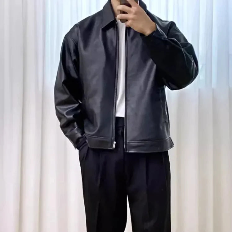 Essential Noir: Premium Faux Leather Jacket